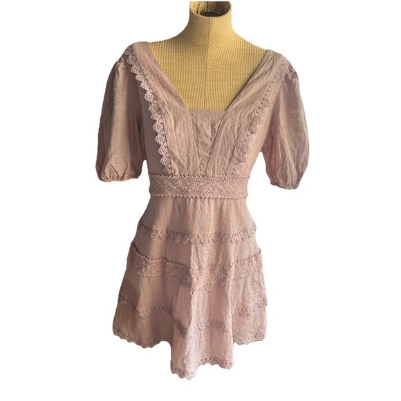 City Studio Dresses & Skirts - City Studio 100% Cotton Mini Dress- Mauve Light Rose Pink- Crochet Trim- Sz 10
